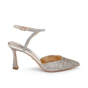 NEW Badgley Mischka Kamilah Ankle Strap Pump Heels 7 Glitter Crystal Poi…